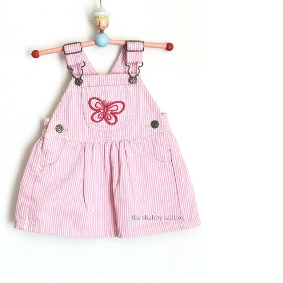 OshKosh Overall Dress Vetbak Pink & White Stripe Bibs B'Gosh Cottagecore Kids - Picture 3 of 10